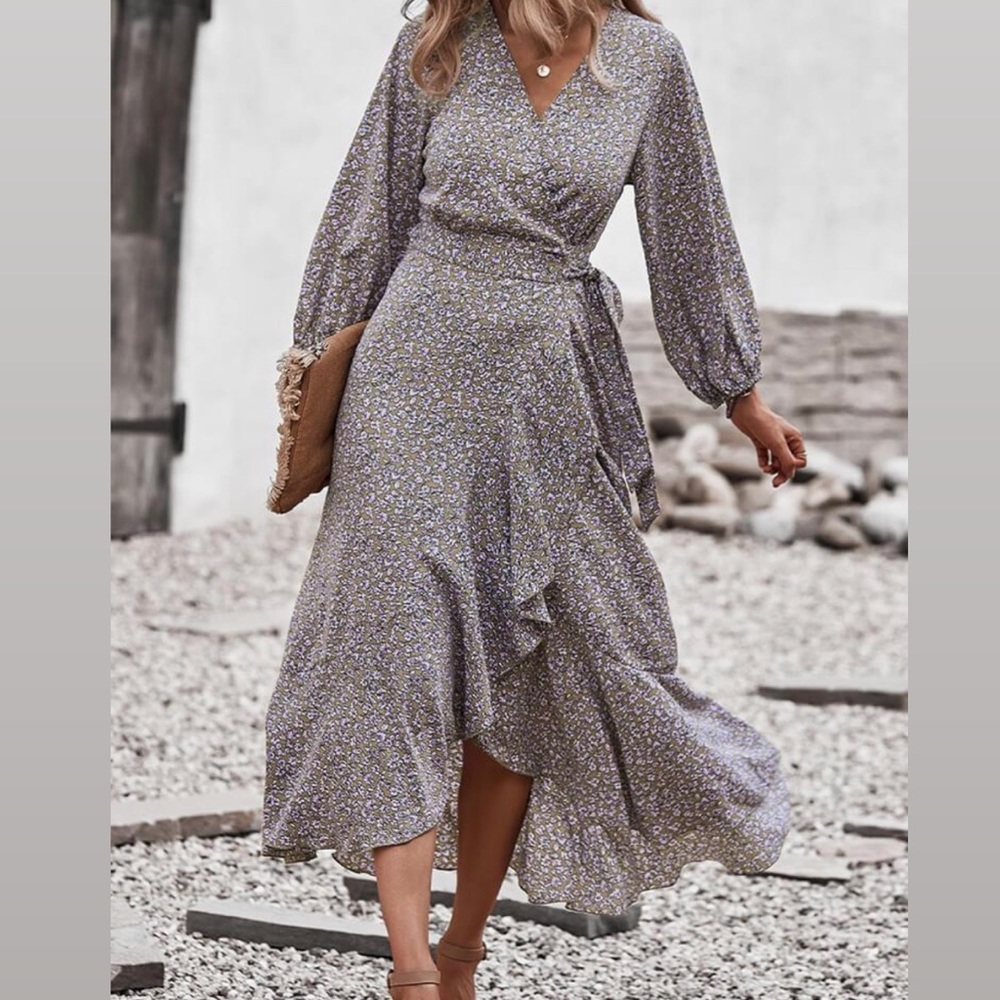 PrettyGarden Long Sleeve Boho Floral Dress